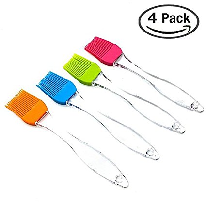 Silicone brush for cooking & Baking brush BBQ Brushes Basting Brush by One button,Safe Easy Clean Food Grade, BPA Free,4 colors (Set of 4)