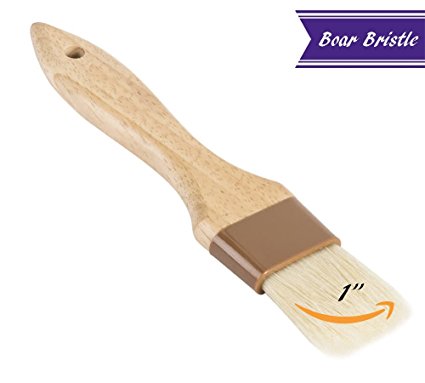 1-Inch Pastry Brush with Boar Bristles and Lacquered Hardwood Handle, Basting BBQ Marinade Brush, Kitchen / Cooking Brushes