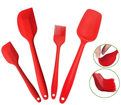 Silcony Set of 4 Pure Silicone Heat Resistant Spatulas, Spoon, Basting Pastry Brush (11