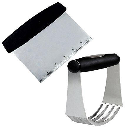 Lasten Baking Dough Blender and Dough Scraper Set, Stainless Steel Pastry Cutter and Scraper, Pastry Blender With Blades, Nut Chopper, Pizza Dough Baking Pastry Cutter For Your Kitchen