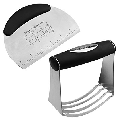 Annstory Stainless Steel Pastry Scraper Dough Blender Cutter Set - with Blades, Multipurpose Spatula- Pizza Dough Cutter - Chopper - Deluxe Baking Tools Equipment