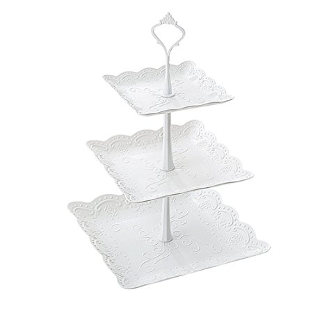 Kingsnow 3-Tiered White Pastry Stand Cake Stand Dessert Stand Cupcake Stand Holder Serving Platter for Party Wedding Home Decor