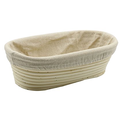 Stormshopping 9.8 inch Oval Long Banneton Brotform Bread Dough Proofing Rising Rattan Basket & Liner