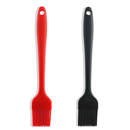 Silicone Basting Pastry Brushes, 8.3 Inch (Set of 2, Black&Red), Heat Resistant, BPA Free, FDA Approved, Dishwasher Safe, Perfect for BBQ, Grilling, Baking, Marinating