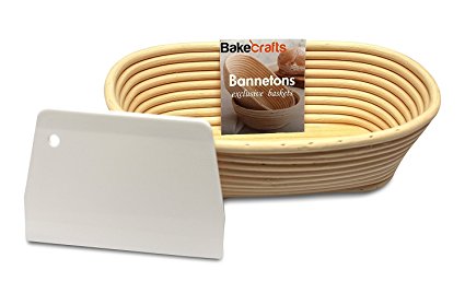 BakeCrafts - [10-inch] Oval Banneton Proofing Basket + FREE Dough Scraper | Oval Brotform Banneton Bread Proofing Rattan Basket Perfect For Homemade Artisan Bread