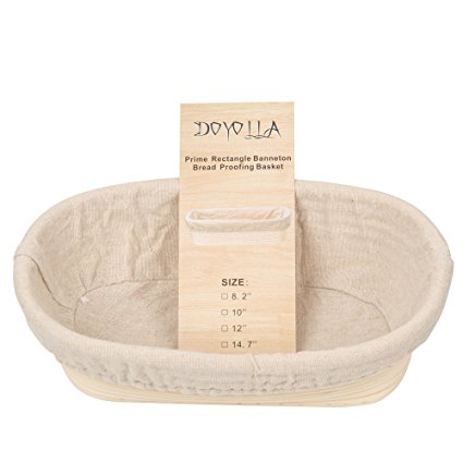 DOYOLLA 10 inch Oval Shaped Banneton Brotform Bread Dough Proofing Rising Rattan Basket & Cloth Liner Combo