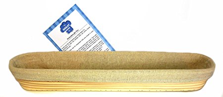 Banneton Proofing Basket Set - Premium 17 Inch Baguette Bread Proofing Brotform, Linen Cloth Liner and Instructions by The Great Bake Co