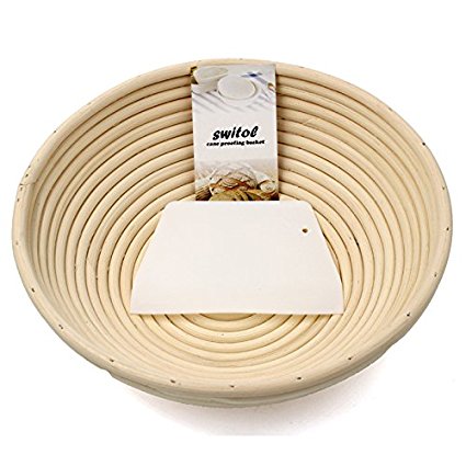 Switol 10 Inch Banneton Proofing Basket with Free Bowls Scraper, Round