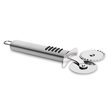 Pastry Ravioli Double Cutter Wheel Made of Stainless Steel with Aluminum Handle Silver 2-inches by Topenca Supplies