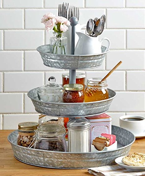 Galvanized Serving Tier Tray Weddings Picnic Birthday Parties Cupcakes Servers (3 Tier)