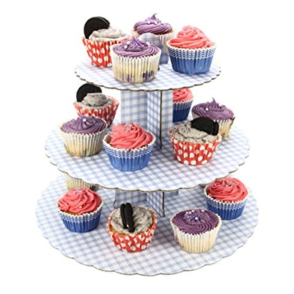 Culpitt Cupcake Stand - 3 Tier Blue Gingham