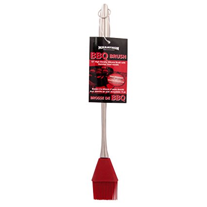 Marathon Housewares HW030021 Extra Long Stainless Steel Basting Brush with Silicone Bristles, Red