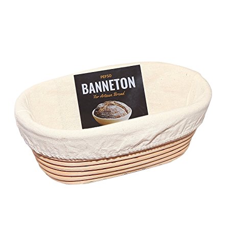 PEFSO Oval Banneton Rattan Bread Proofing Basket Brotform Truly Natural, Non-bleached Proving Basket Brotformen with Linen Liner cloth for Artisan Sourdough Bread (2pcs 10inch)