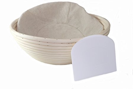 Banneton Proofing Basket - 10 inch Round Set - Sourdough Bread making for Professional & Home Bakers, with Linen Brotform Liner & Bowl Scraper