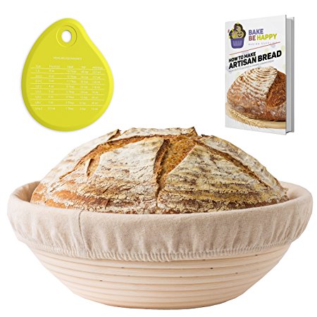 Banneton Proofing Basket Set - Round Brotform 10 Inch Kit - Removable Cloth Linen Liner - Natural Cane Rattan Bowl - Ideal for Dough Rising and Crispy Artisan Bread Boules - eBook - Instructions