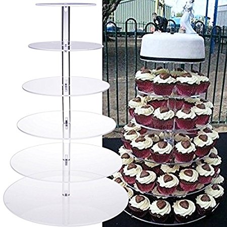 Oanon Round Crystal Clear Acrylic Cupcake Stand Wedding Display Cake Tower[US STOCK] (6 Tiers, Clear)