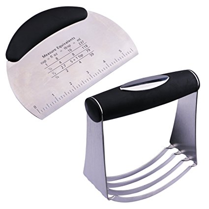 Yeeco Stainless Steel Pastry Scraper Chopper and Flour Dough Cutter Blender Set with Non-slip Rubber Handle